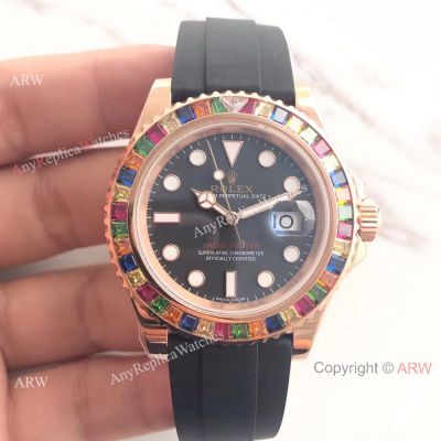 Replica High Quality Rolex Yachtmaster Rose Gold Watch Multicolor Gem